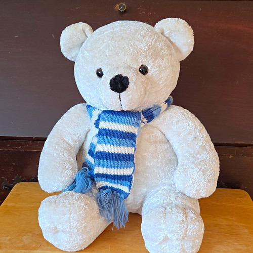 Downsview Toys Limited 18 in White Plush Teddy Bear w/ Blue Striped Scarf