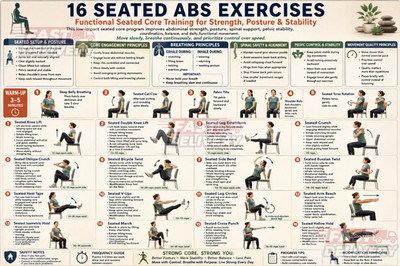 16 Seated Abs Exercises Functional Core Training Strength Stability Poster