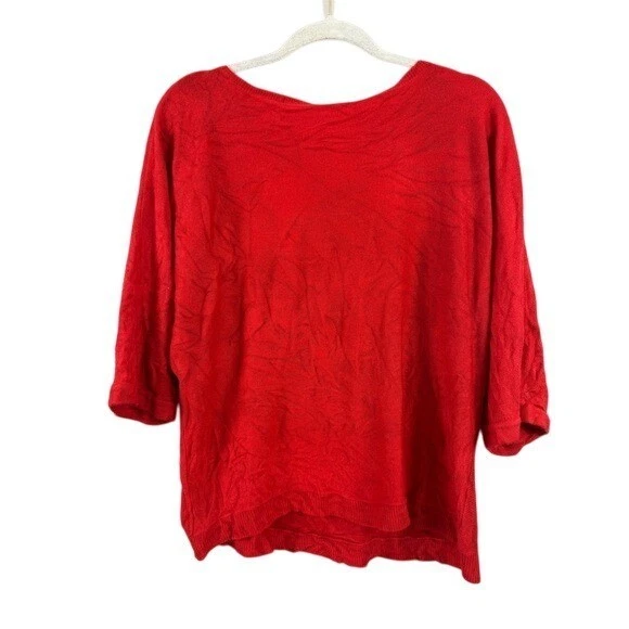 Suéter New York & Co Rojo Manga 3/4 Dolman Ligero Vacaciones XL Festivo Foto 2 de 4
