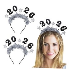 Threetols 2026 Happy New Year Star Headband Tiara for Women Man Kid 2 Silver