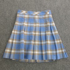 Sunday Best Skirt Womens 0 Blue Plaid Pleated Mini A Line Full Zip Back Casual