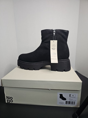 No Boundaries Women's Platform Chunky Sole Cozy Boots Black Zip Side Size 10 NIB