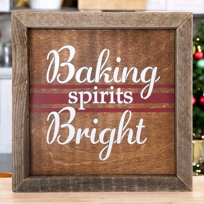 Baking Spirits Bright Painted Wood Gingerbread Sign Christmas Shelf Leaner  