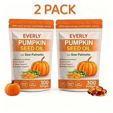 2 Everly Pumpkin Seed Oil with Saw Palmetto,300 Softgels,Cold Pressed Pumpkin Se