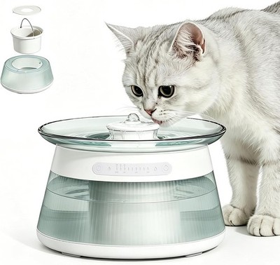 2.5L/85oz Smart Glass Cat Water Fountain, Automatic Filterless Pet Fountain with