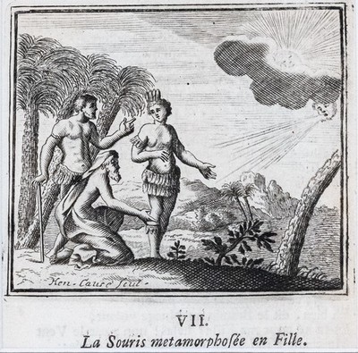 Fabeln de la Fontaine Mädchen Kupferstich Henrik Cause Passepartout 1728