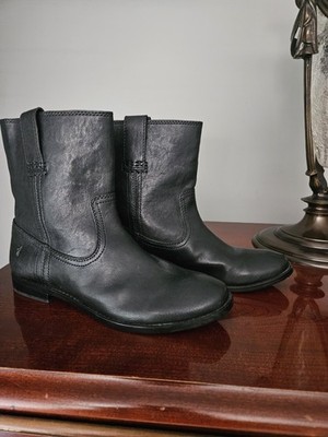 FRYE Anna Shortie Leather Boots in Black Size 7.5