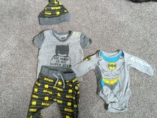 Batman Baby Clothes Lot NB  3-6M DC Comics Outfit Pants Hat Super Hero