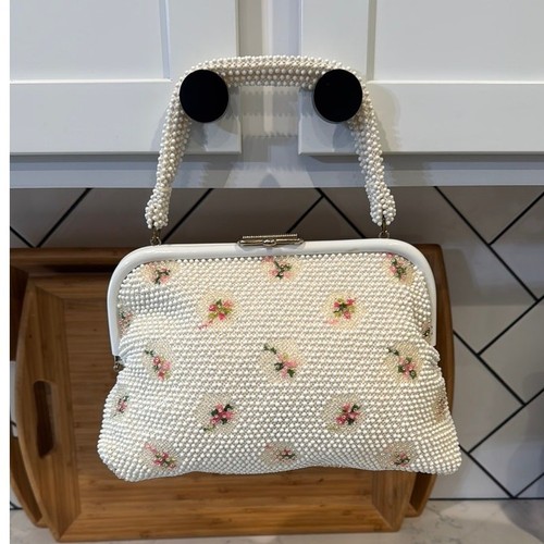 1950s Beaded Reversible Purse Vintage Top Handle Handbag Mid Century cottagecore - Picture 3 of 18