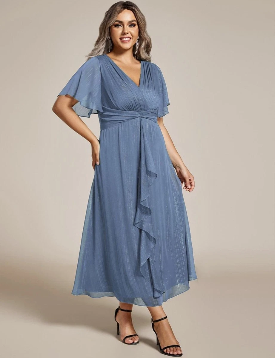 sachin and babi light blue dress Blaues Chiffon-Kleid mit Flatterrmeln und A-Linie (Plus Size)