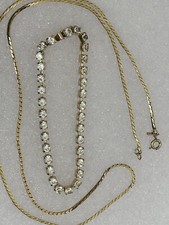 2 Pc Vintage Monet Gold Tone Necklace 23  and Bracelet With Rhinestones 7 3/8  