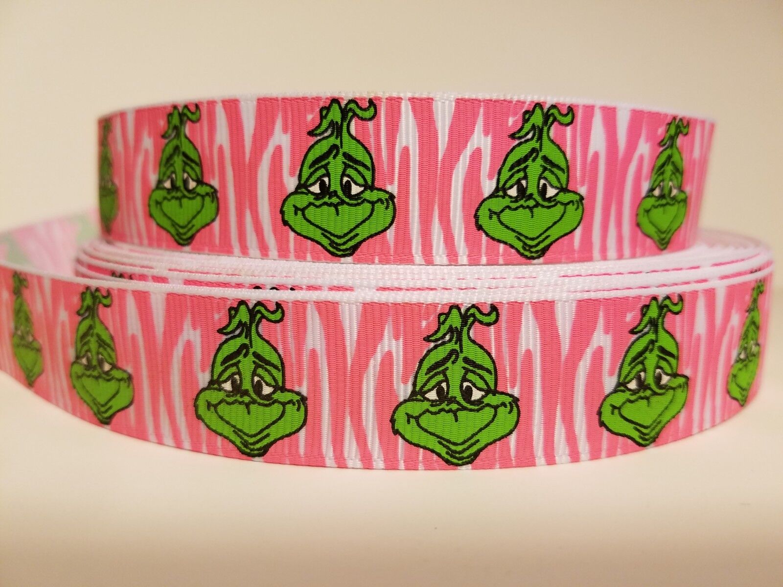 Grosgrain Ribbon The Grinch Face Light Pink Zebra Christmas Cartoon Movie 7/8 Grosgrain Ribbon The Grinch Face Light Pink Zebra Christmas Cartoon Movie 7/8