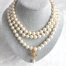 Vivienne Westwood Three Row Triple Layer Pearl Drop Gold Necklace Choker