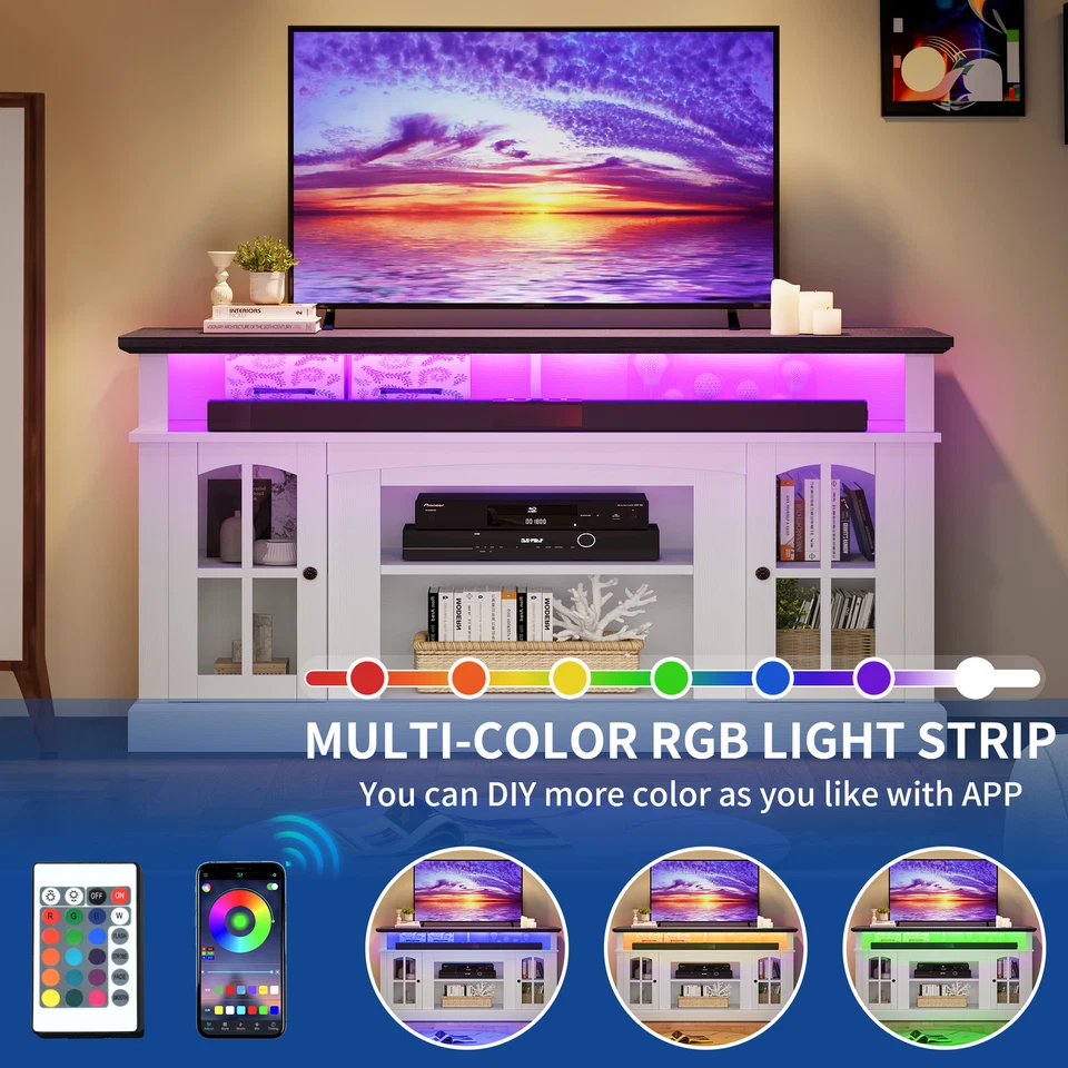 Farmhouse LED TV Stand with Power Outlets for 70"/65" Media Entertainment Center - Image 4 of 4