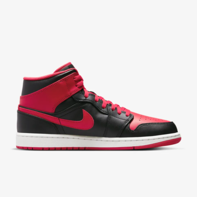 New Nike Jordan 1 Mid Alternate Bred Shoes - Black/Fire Red