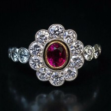 2.30CT Rubin & Künstlicher Diamant Vintage Verlobungsring 14K Vergoldet Silber