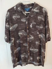 90s Vintage Puritan Mens Button Up Bass Fish Graphic Print Sport Shirt Medium 