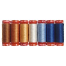 Aurifil Thread Designer Collection Denim  Daisies 7 SMALL SPOOLS COTTON 50WT