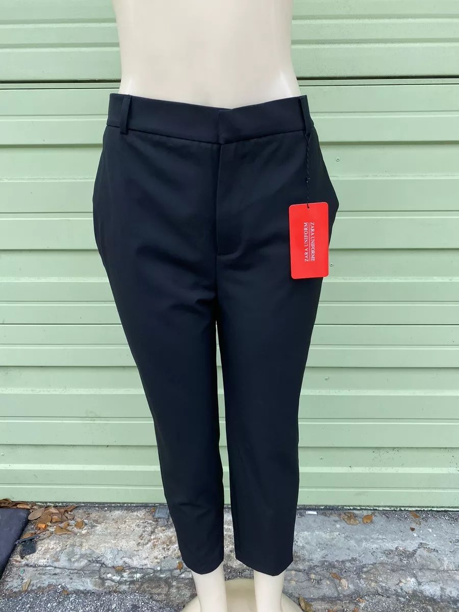 ZARA Black TROUSERS WITH TURN UP HEMS Elastic Waist 30 Size 6 3431