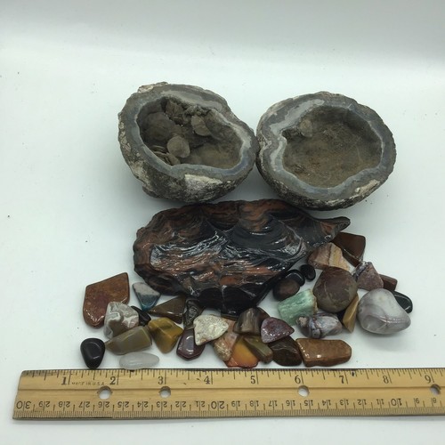 Lapidary Stone Lot Some Cut One Geo And Obsidian