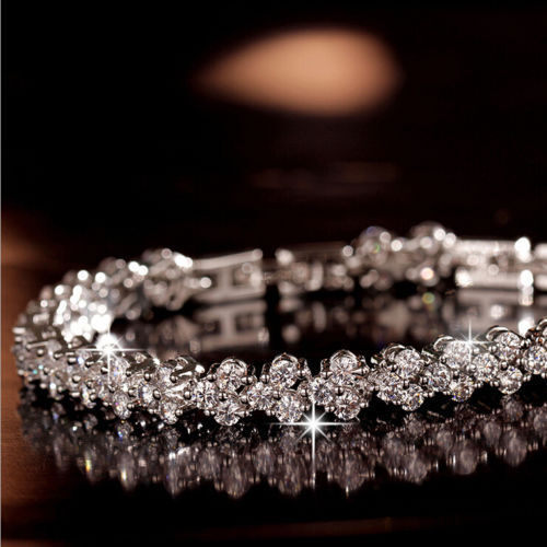 7.09' AAA Cubic Zircon Bangles for Women 10KT White Gold Filled Bracelet Jewelry - Picture 1 of 6