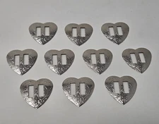 10 Silver Heart Shaped Metal Western Slotted Conchos Bolo Belt Leather Crafts