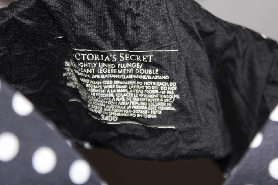 Victoria's Secret 34DD Bra Lightly Lined Plunge Wire Free Black White Polka Dot - Image 4 of 4