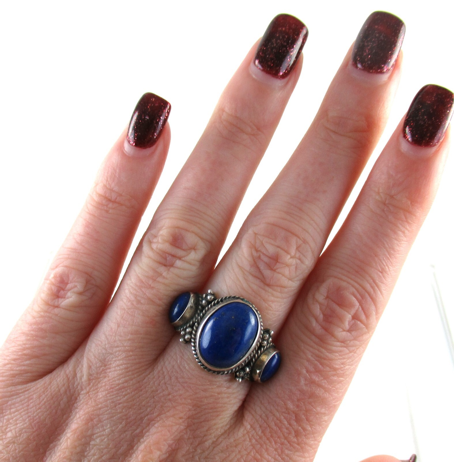 .925 Sterling Silver Statement Ring Lapis Lazuli … - image 3