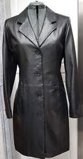 Freemans Cofi Black Real Soft Leather Lined Trench Stylish Coat - Uk 12