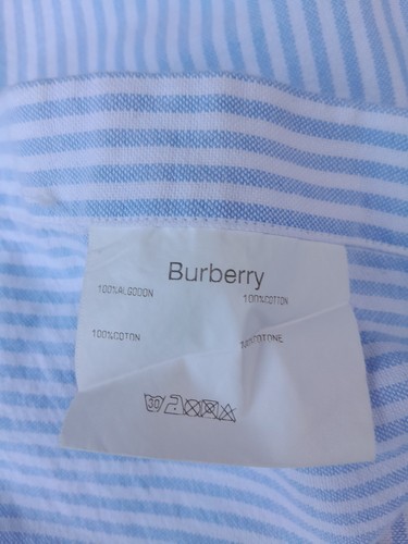 Burberry Chambray Gestreiftes Hemd Herren L Blau Logostickerei Made in Spain EU 4 - Bild 12 von 13