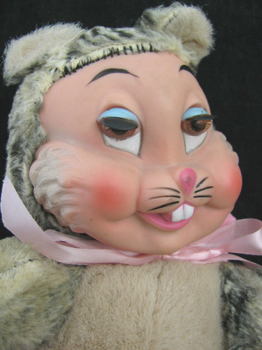 vintage Rushton Fairyland Toy Plush Rubber Face Bunny Cat