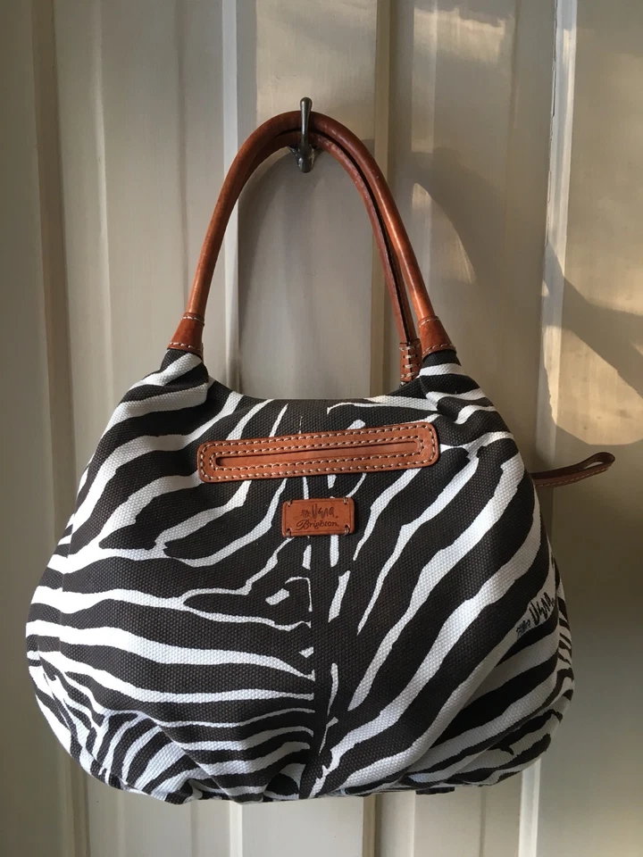 Lona con estampado de cebra Brighton Vera con ribete de cuero