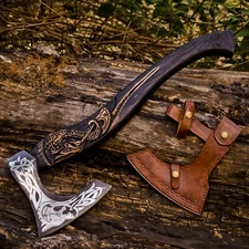 Custom Handmade Carbon Steel Viking Axe Tomahawk Axe Throwing Hatchet W/Sheath