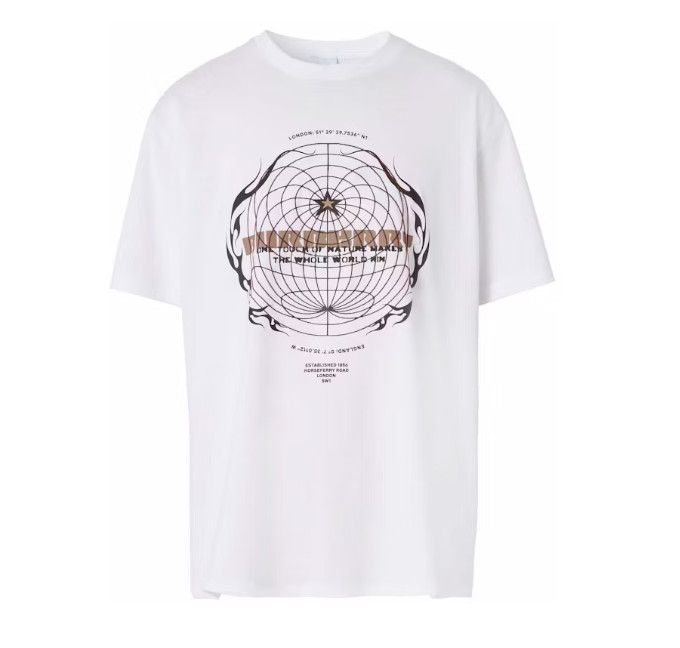 Burberry Globe-Футболка с графическим рисунком белого цвета для мужчин среднего размера 29490₽