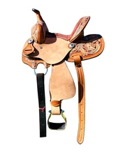 10" 12" 13" 14" Western Kids Horse Barrel Saddle For Riding Floral Tooled Brown