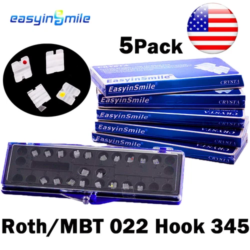 5PK Dental Ceramic Brackets Orthodontic Mini Clear Braces MBT/ROTH 022 345 Hooks