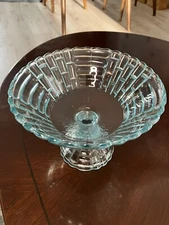 Vintage Jeannette Glass Louisa Blue Footed Compote Fruit Glass Bowl