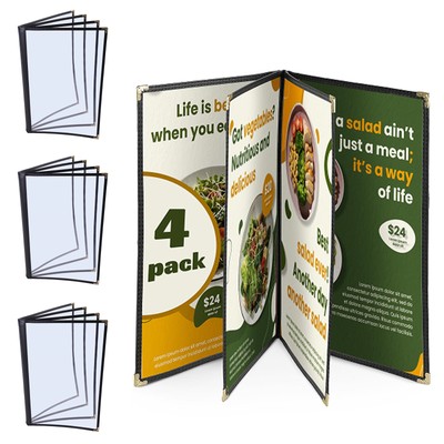 WeChef 4 Pack Menu Cover 8.5x11'' 4 Page 8 View Restaurant Hotel Cafe Fold Book