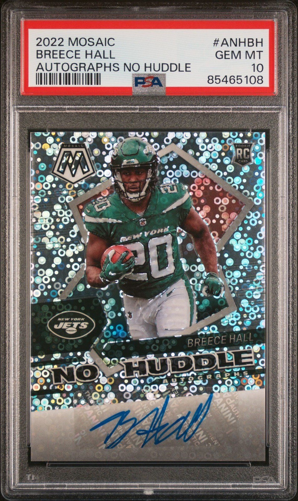 2022 Mosaic Breece Hall Autograph No Huddle Rookie Card RC PSA 10 Gem