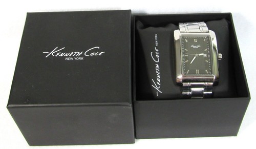 Kenneth Cole Men’s Watch KCWB0313 Black Silver Rectangular Water Rest. 3ATM NIB