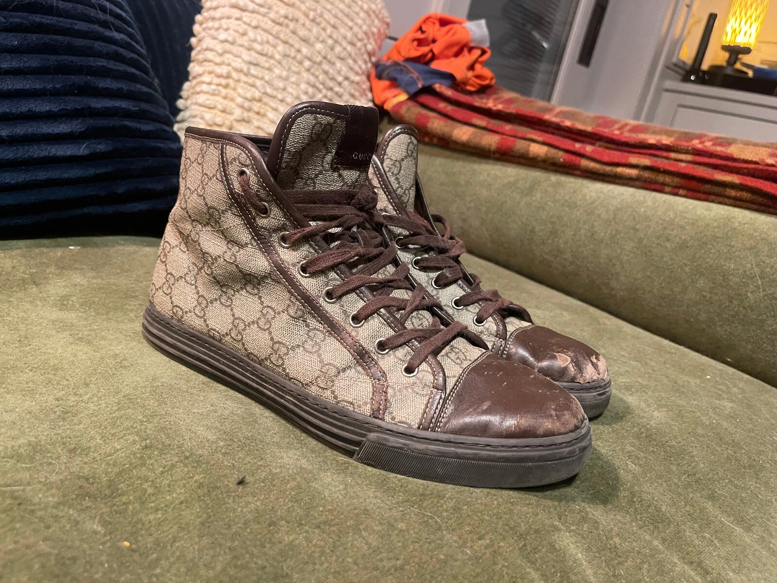 Baskets montantes Gucci marron GG monogramme 295383 taille US 10