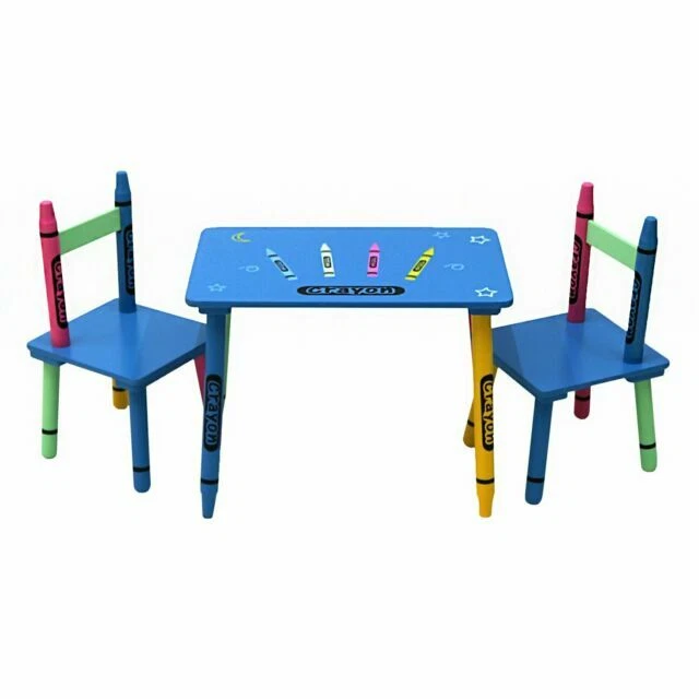 Oypla Childrens Wooden Crayon Table and Chairs Set