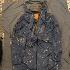 URBAN OUTFITTERS Raincoat Full Zip Windbreaker Adult Small Hooded Blue Splatter