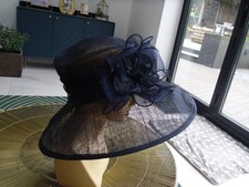 beautiful huge wide Classic Millinery navy wedding hat