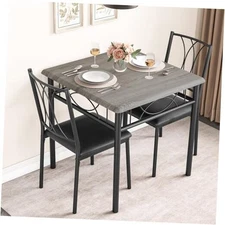  Dining Table Set for 2, Square Table with 2 Upholstered Chairs Retro Gray
