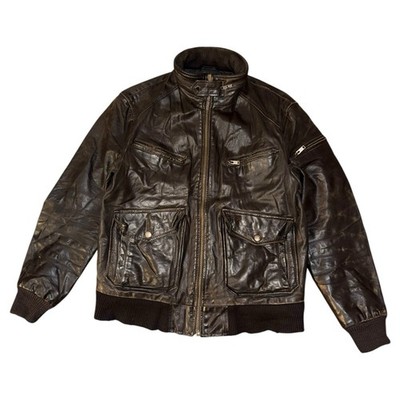Vintage Schott Lederjacke Gr. M schwarz Rindsleder Bomber Reißverschluss Biker Utility