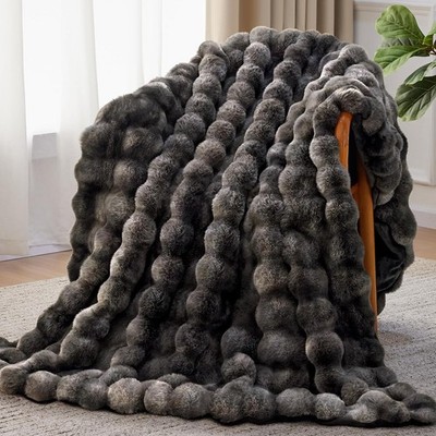 Fluffy Faux Fur Throw Blanket, Thick 1000GSM Soft Cozy Throw Blankets fo...