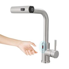 Touchless Kitchen Faucet Motion Sensor Hands Free Single Brushed Nickel Modern