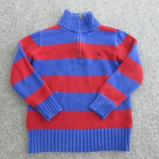 Polo By Ralph Lauren Sweater Kids 6 Blue Red Rugby Stripe 1/4 Zip Knit Pullover