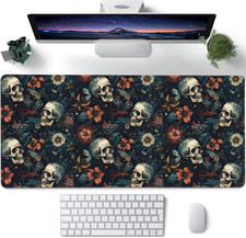 Desk Mat,Skulls with Flowers Large Gaming Mouse Pad for Desk XXL,Skull Floral De